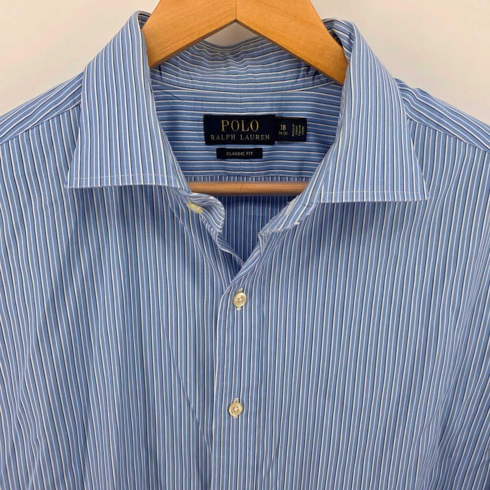 Polo Ralph Lauren Classic Fit Blue White Striped Button Down Shirt 18 34/35
